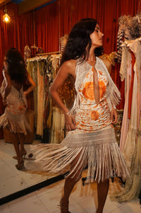 Acacia Demi Couture Piano Shawl Halter Fringed Mini Dress - Annie's Ibiza