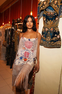 Rosalie Demi Couture Piano Shawl Halter Mini Dress - Annie's Ibiza