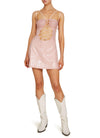 Pink Lace Up Pailette Mini Dress