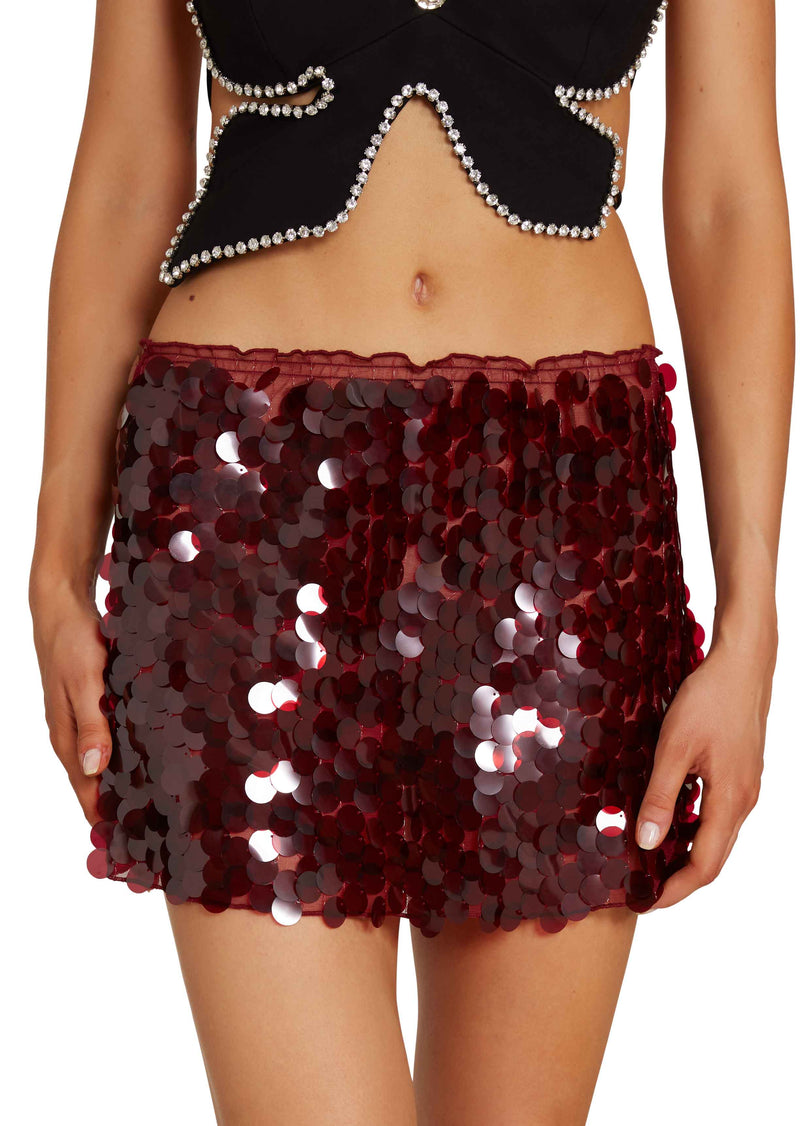 Wine Pailette Mini Skirt
