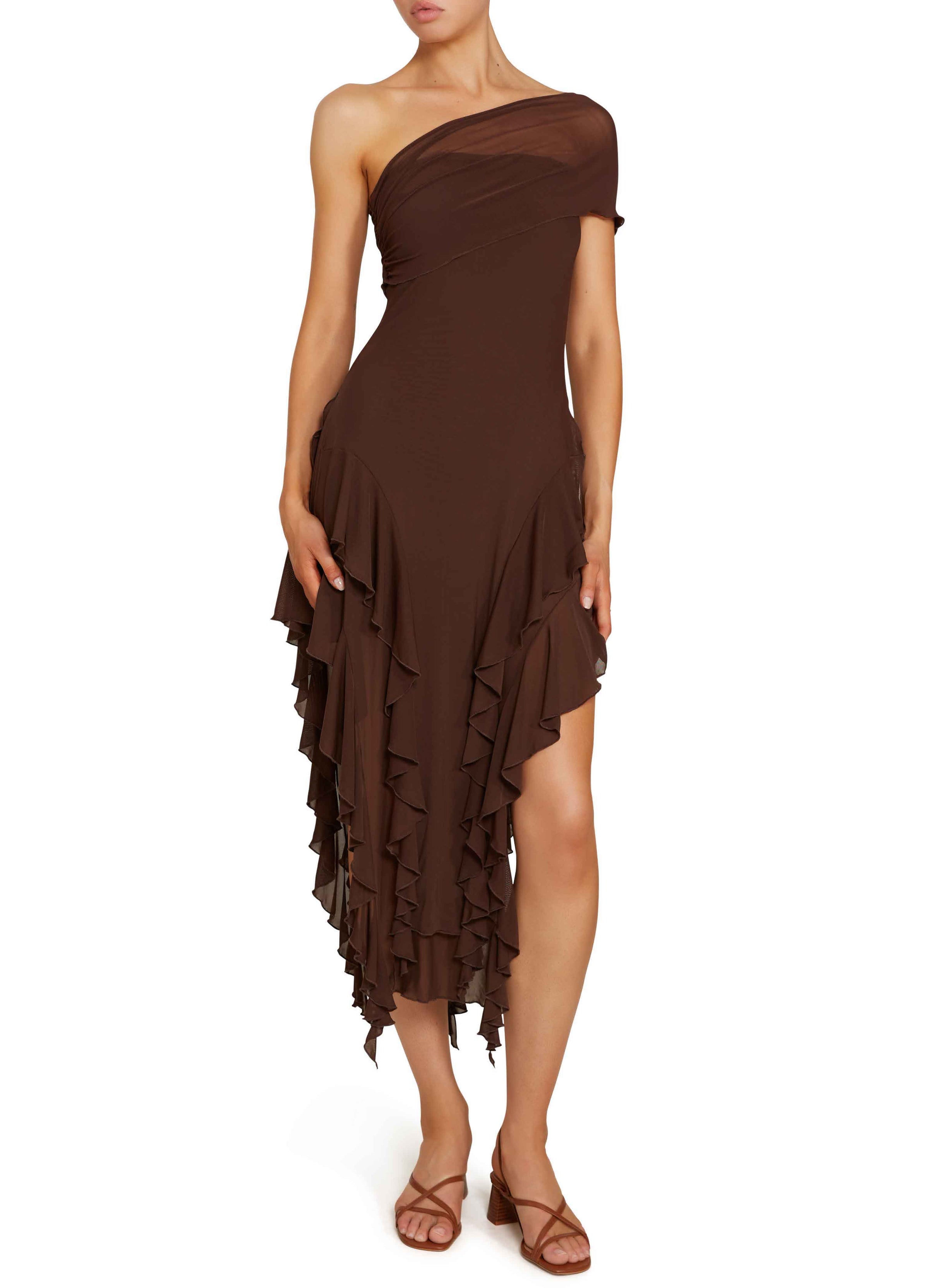 Brown Ruffle Dress