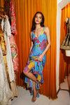 Cielo Printed Long Blue Dress