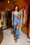 Cielo Printed Long Blue Dress