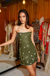 Green Mini Backless Dress with Crystals