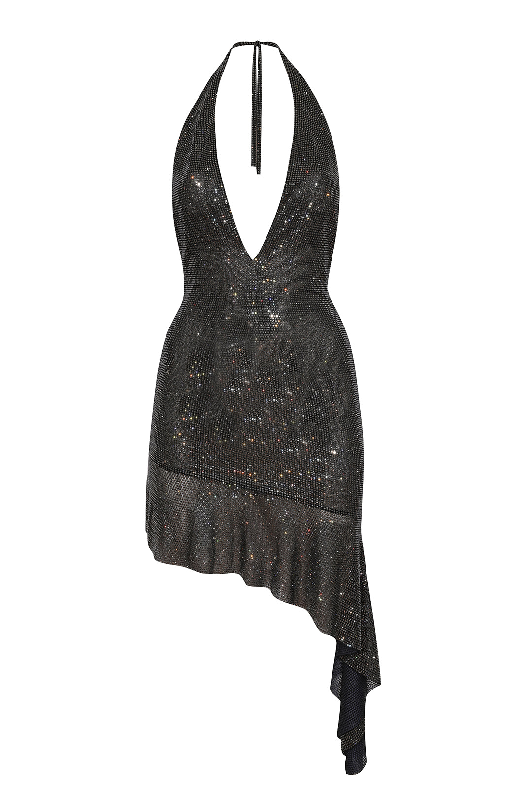 Black Crystal Asymmetric Mini Dress