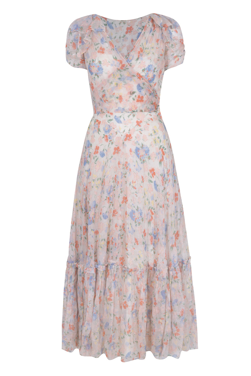 1930's Floral Hand Painted Maxi Dress
