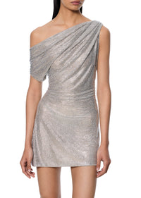 Asymmetrical Crystal Mini Dress
