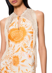 Acacia Demi Couture Piano Shawl Halter Fringed Mini Dress