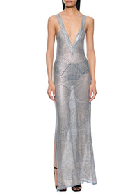 1920s Light Blue V Neck Egyptian Gown