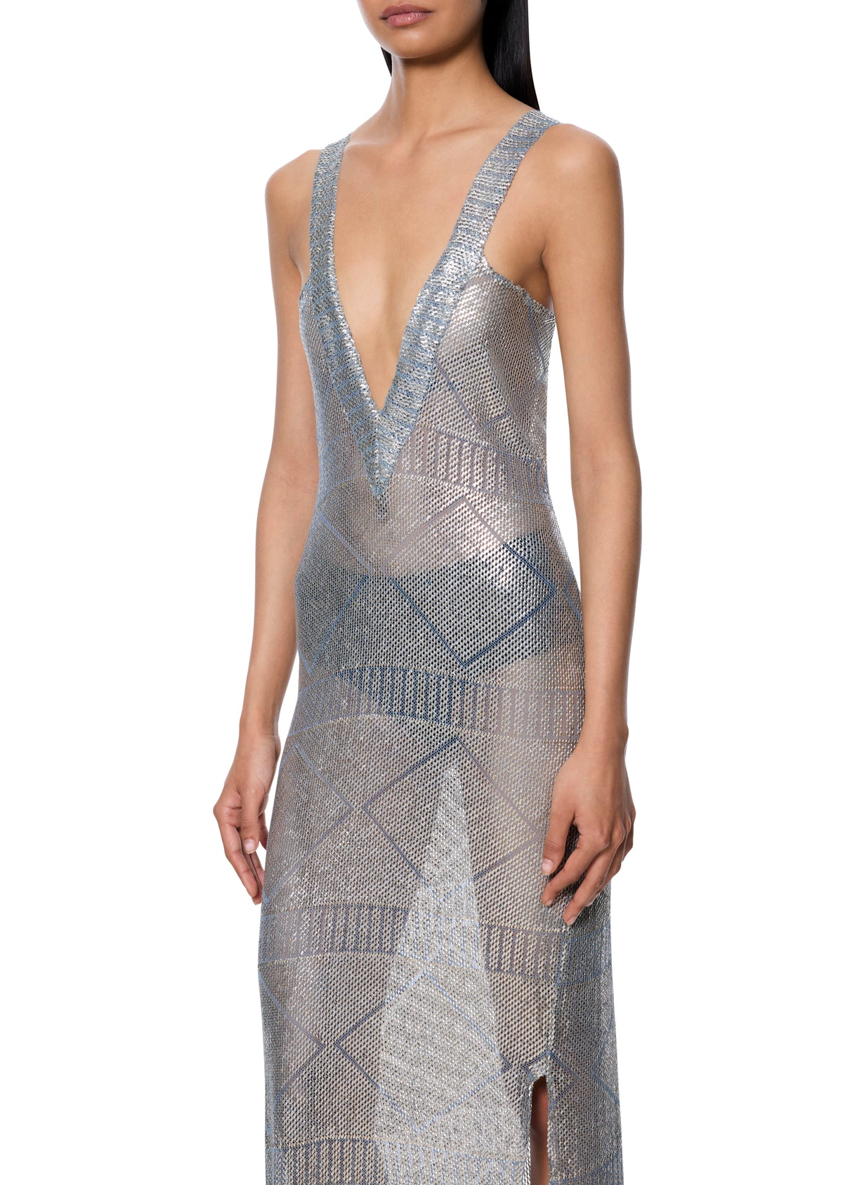 1920s Light Blue V Neck Egyptian Gown