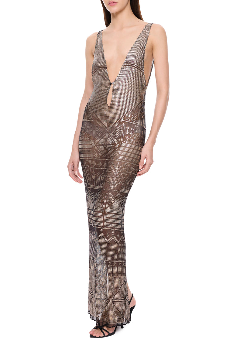 1920's Egyptian Gown with Feather Trimmed Cape