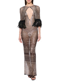 1920's Egyptian Gown with Feather Trimmed Cape