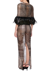 1920's Egyptian Gown with Feather Trimmed Cape