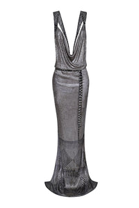 1920's Egyptian Long Black Cowl Neck Gown