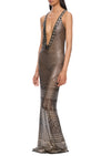 1920s Silver Geometric Chevron Egyptian Gown