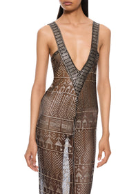1920s Egyptian Geometric Gown with Feather Cape