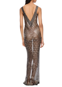 1920s Egyptian Geometric Gown with Feather Cape