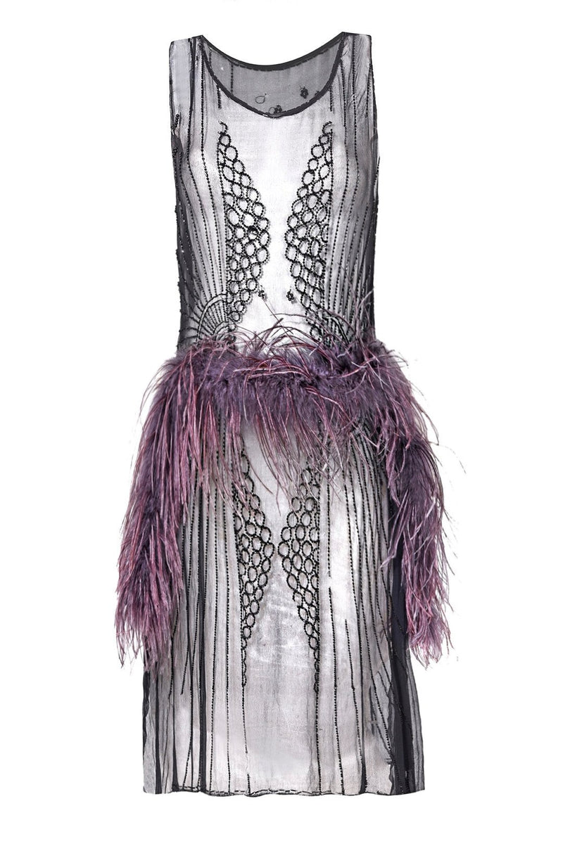 1920's Beaded and Feather Tulle Dress