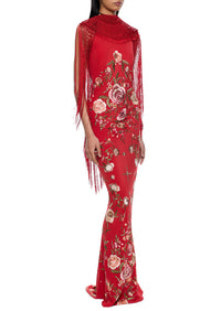 Red Demi Couture Piano Shawl Gown