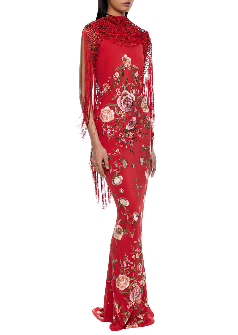 Red Demi Couture Piano Shawl Gown