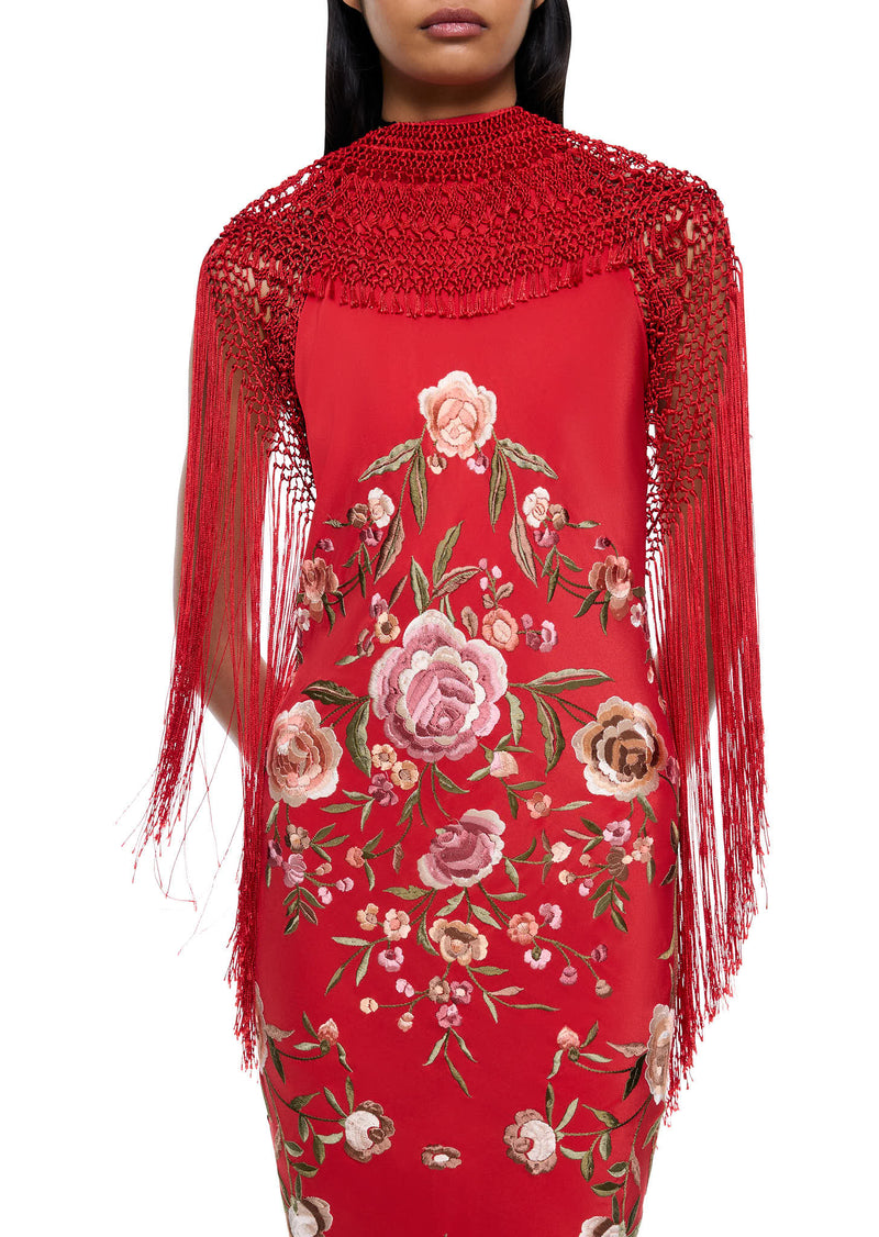 Red Demi Couture Piano Shawl Gown