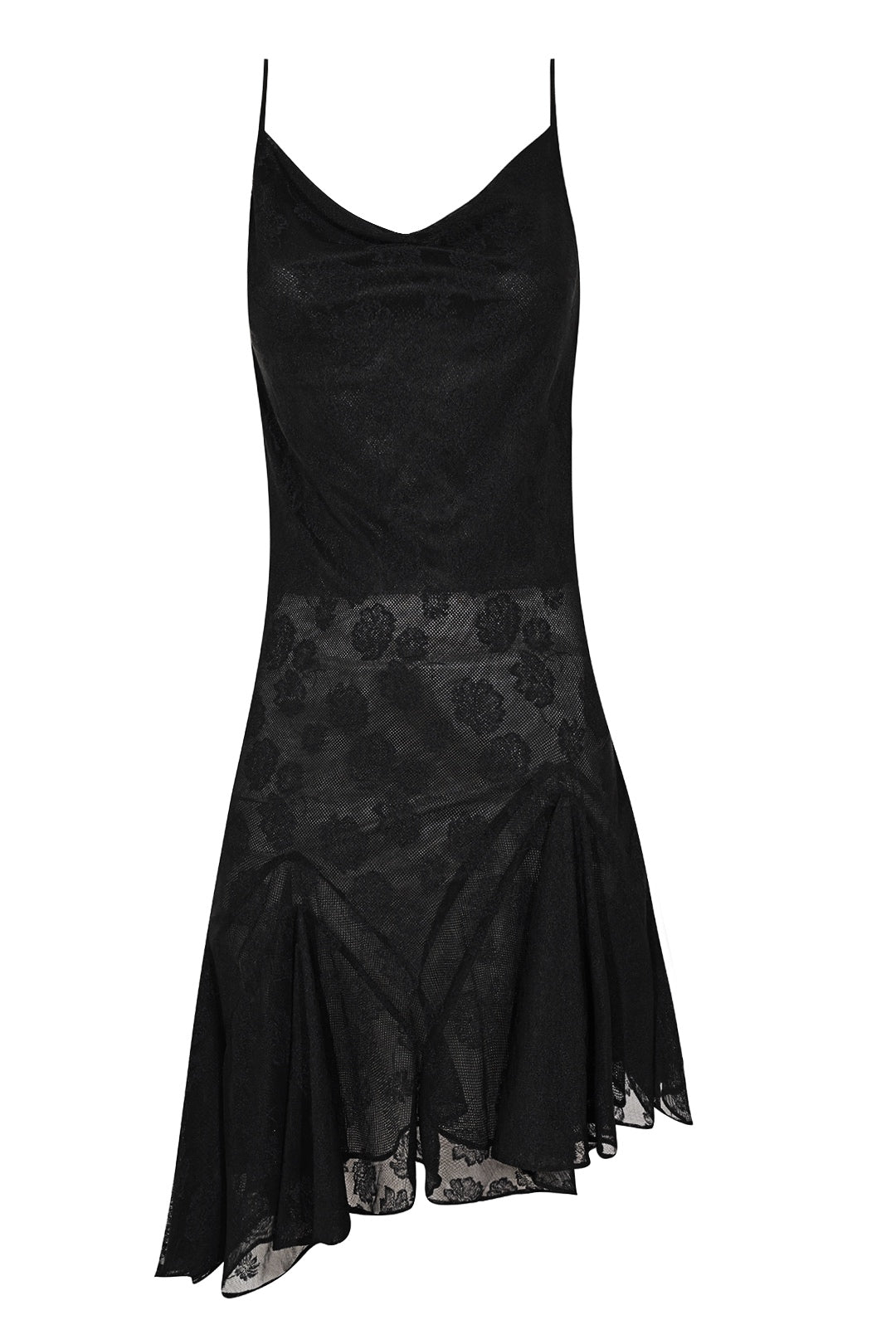 Black lace asymmetrical dress hotsell