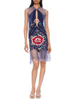 Ortensia Demi Couture Piano Shawl Halter Fringed Mini Dress