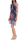 Ortensia Demi Couture Piano Shawl Halter Fringed Mini Dress