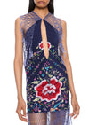 Ortensia Demi Couture Piano Shawl Halter Fringed Mini Dress