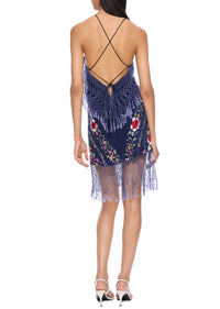 Ortensia Demi Couture Piano Shawl Halter Fringed Mini Dress