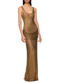 Crystal Ruched Gown - Gold - Annie's Ibiza