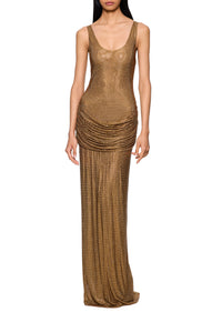 Crystal Ruched Gown - Gold - Annie's Ibiza