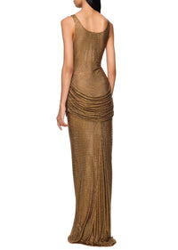Crystal Ruched Gown - Gold - Annie's Ibiza