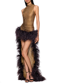 Crystal and Feather Gown - Bronze - Annie's Ibiza