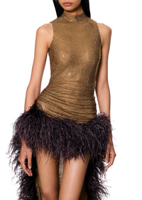 Crystal and Feather Gown - Bronze - Annie's Ibiza
