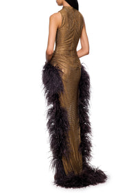 Crystal and Feather Gown - Bronze - Annie's Ibiza