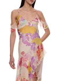 Flores Silk Chiffon Long Dress