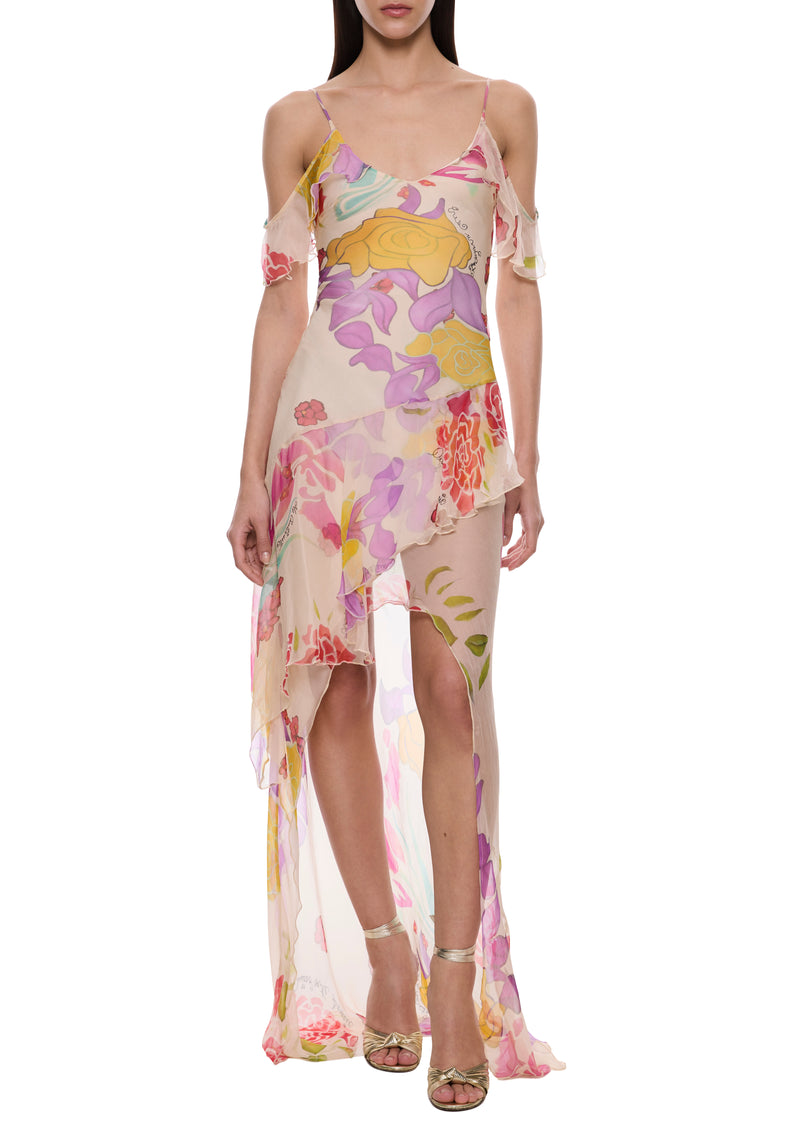 Flores Silk Chiffon Long Dress