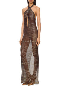 1920s Egyptian Silver and Mauve Halter Gown