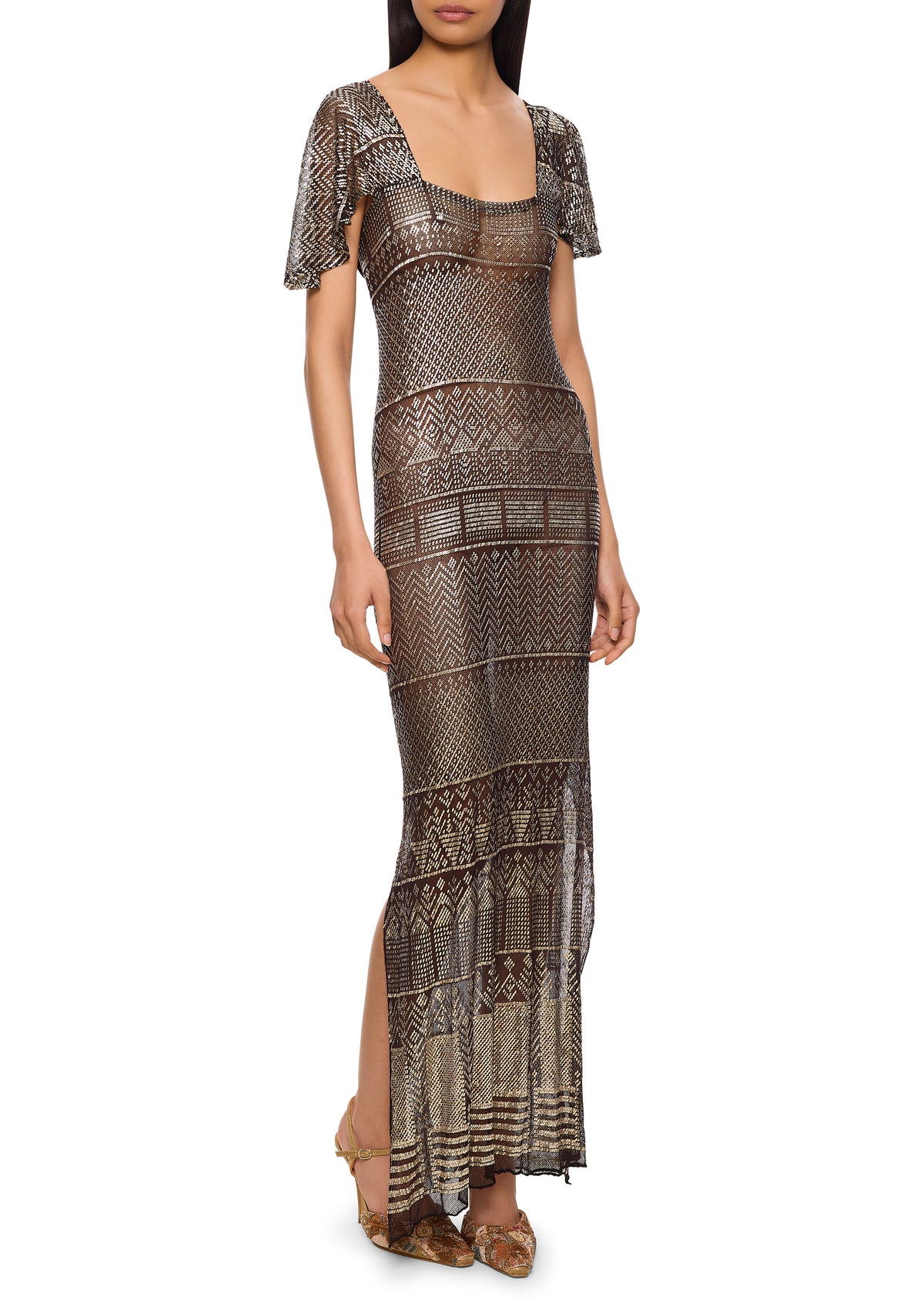 1920s Silver Egyptian Gown with Caped Sleeves - Annie's Ibiza