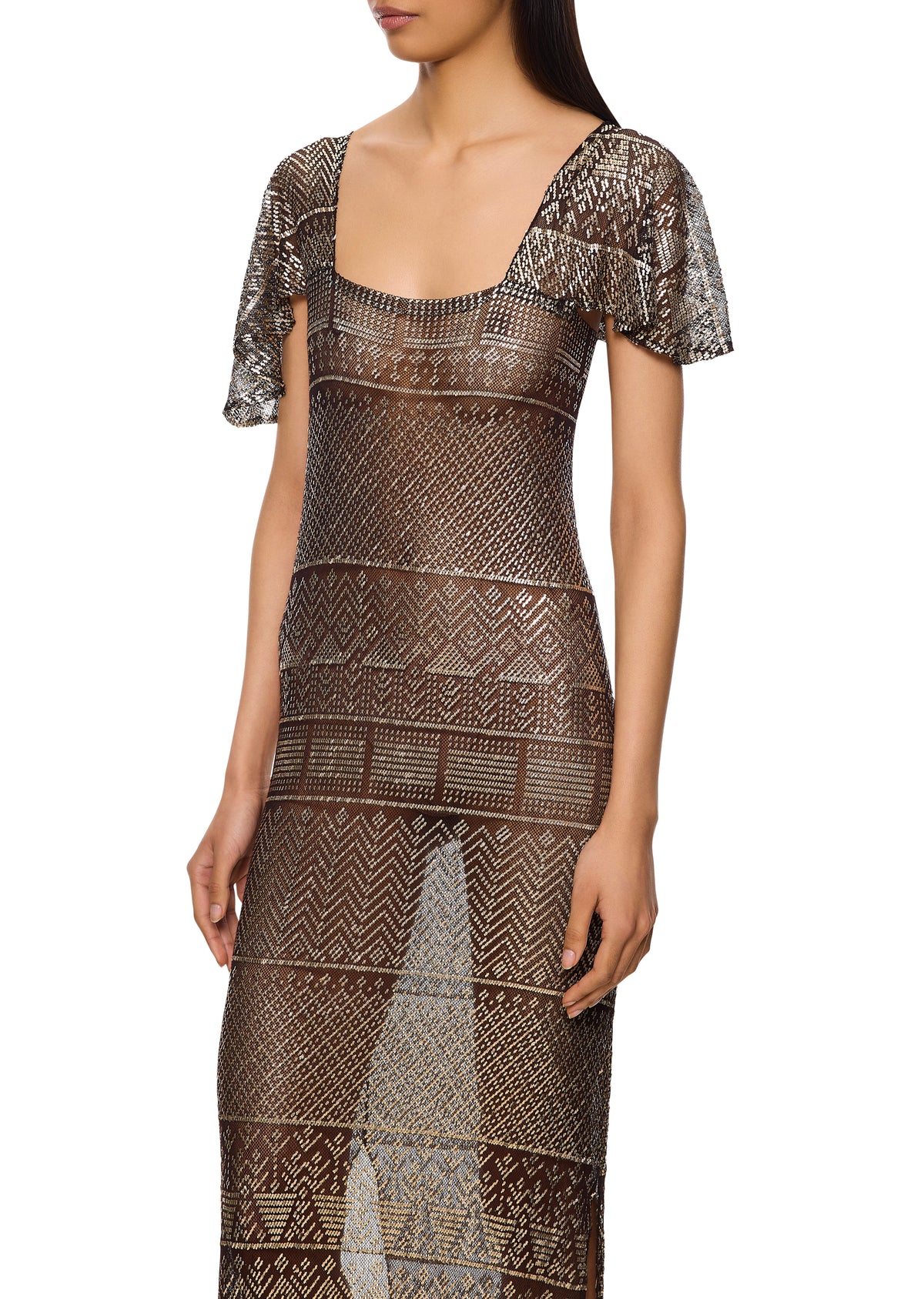 1920s Silver Egyptian Gown with Caped Sleeves - Annie's Ibiza