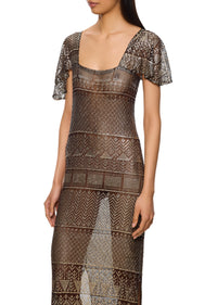 1920s Silver Egyptian Gown with Caped Sleeves - Annie's Ibiza