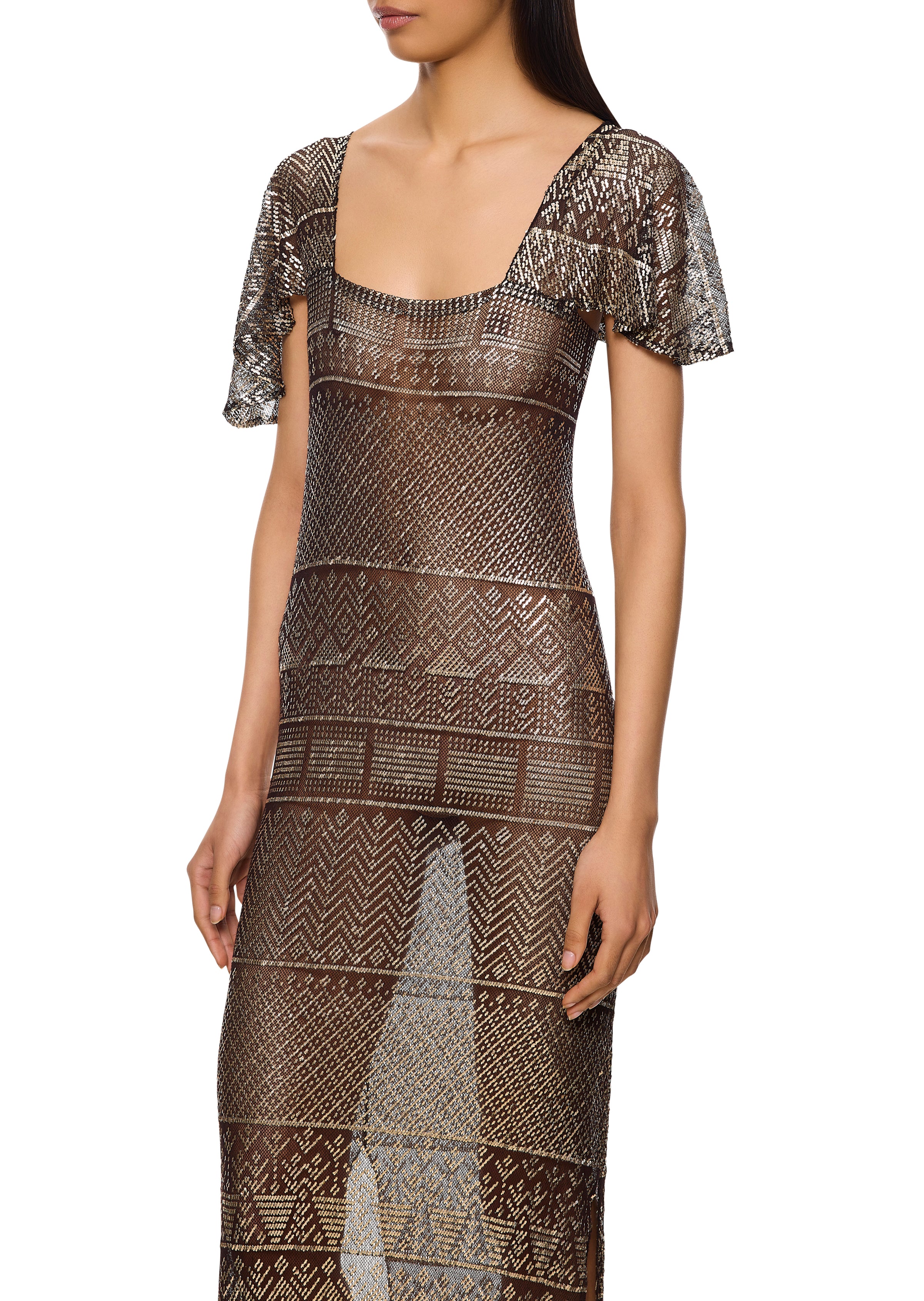 1920s Silver Egyptian Gown with Caped Sleeves - Annie's Ibiza
