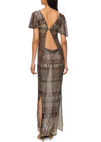 1920s Silver Egyptian Gown with Caped Sleeves - Annie's Ibiza