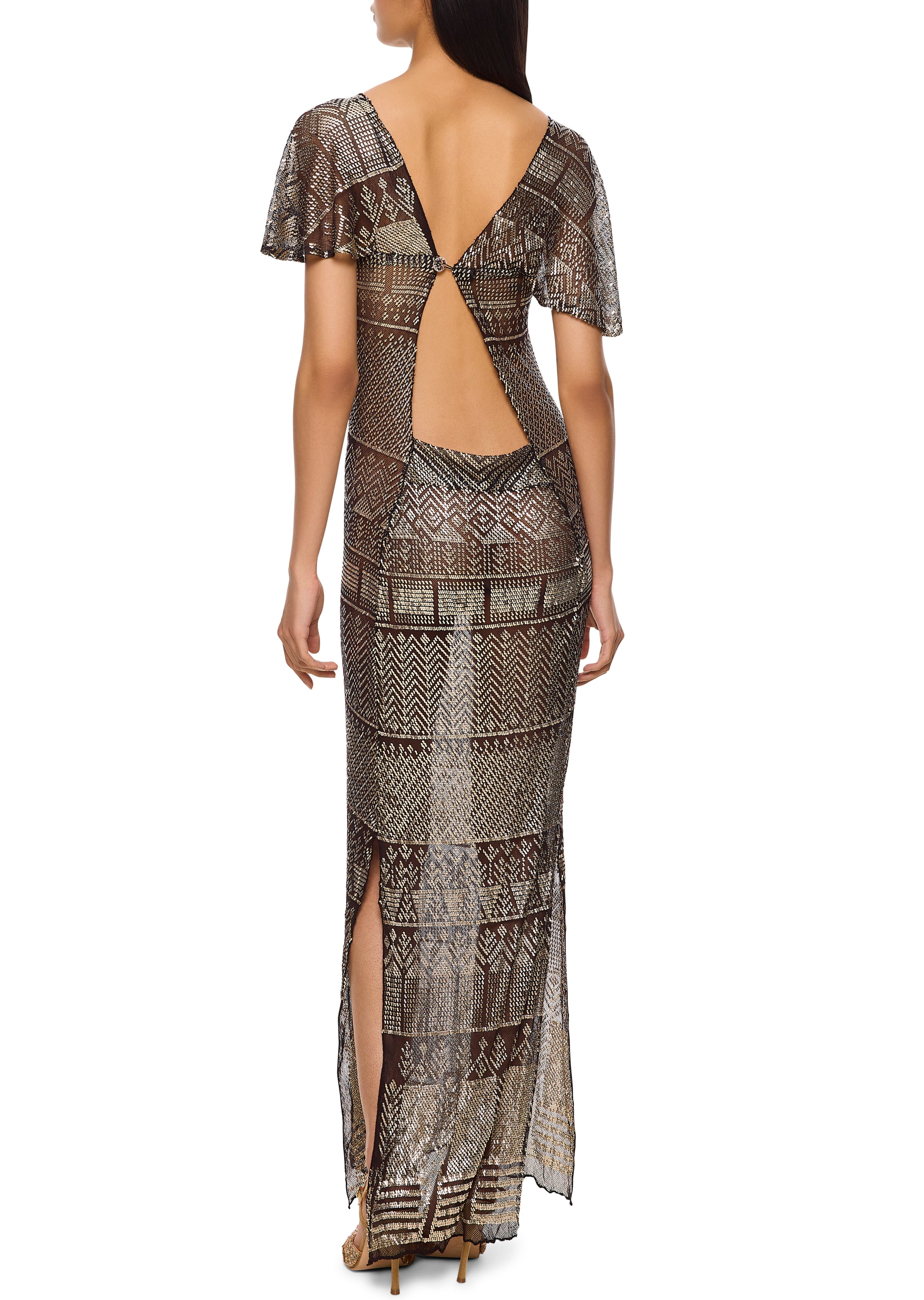 1920s Silver Egyptian Gown with Caped Sleeves - Annie's Ibiza