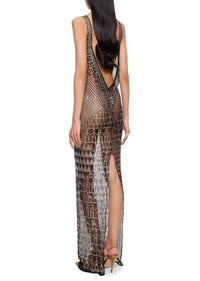 1920s Black and Silver Keyhole Egyptian Gown