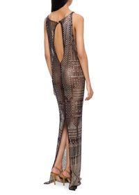 1920s Black Plunge Egyptian Gown