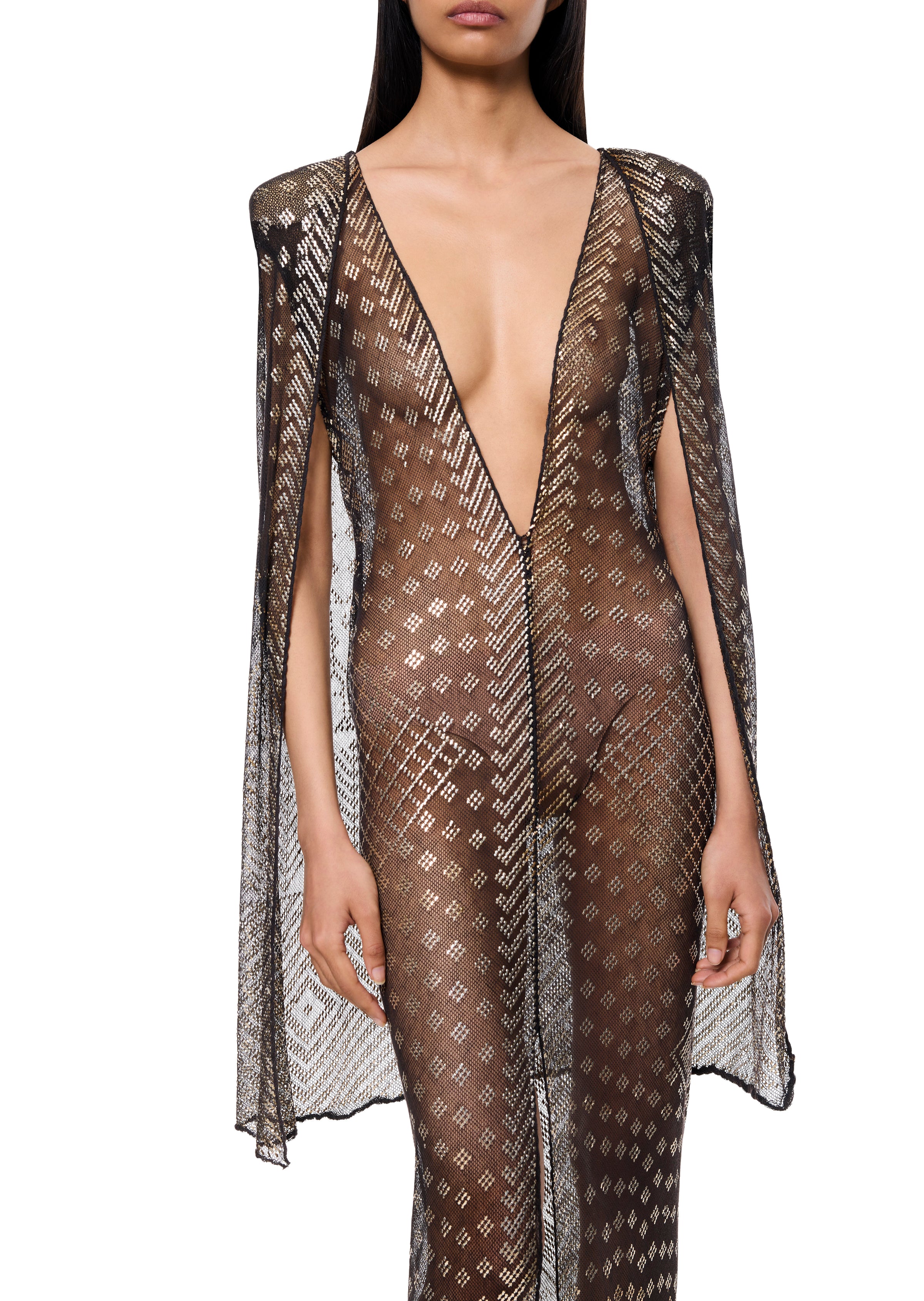 1920s Black and Silver Gown with Cape