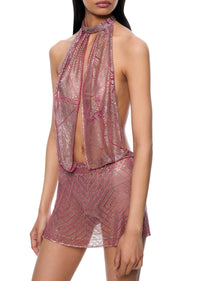 1920s Egyptian Rose Halter Mini Dress - Annie's Ibiza
