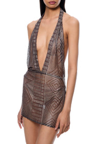 1920's Egyptian Dark Brown Halter Mini Dress - Annie's Ibiza